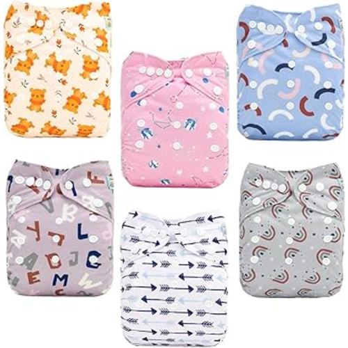 ALVABABY Baby Cloth Diapers 6 Pack with 12 Inserts Cloth Diaper Covers Adjustable Washable Reusable for Baby Girls and Boys 6DM123A