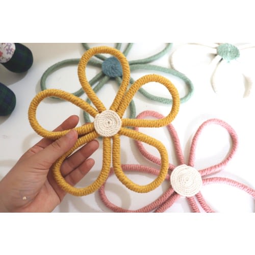 Macrame Flower Wall Decor: Boho Nursery Hanging, Wicker Flower Wall, Macrame Flower Art, Kids Boho Macrame