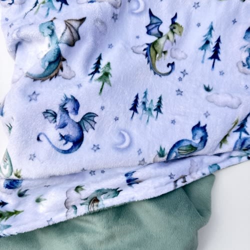 Personalized Dragon Dreams Minky Baby Blanket, Whimsical Dragons, Boy Girl Nursery Gift
