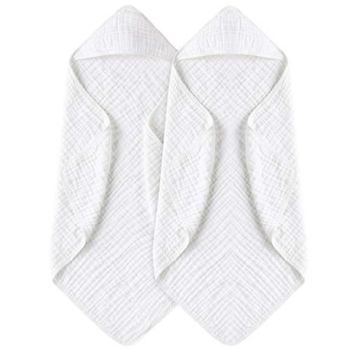 2 Pack Hooded Baby Towels - 100% Muslin Cotton for Newborns, Infants, Toddlers - Large 32x32Inch Size - Highly Absorbent and Essential for Newborn Care