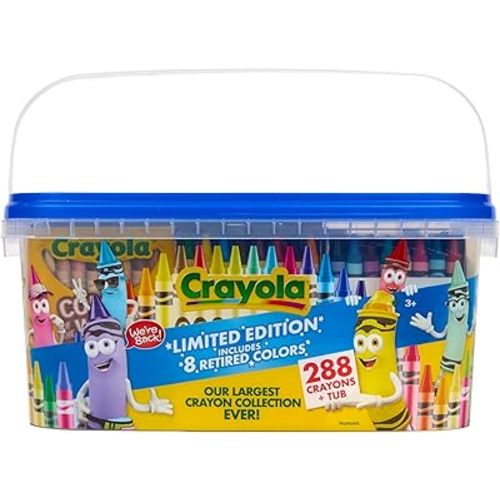 Crayola Crayon Tub – Limited Edition Colors (288ct), Bulk Coloring Crayons for Kids with Storage Tub, Classroom & Art Supplies for Teachers, Ages 3+