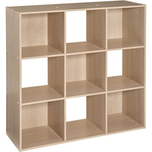 ClosetMaid Cubeicals 9 Cube Storage Shelf Organizer Bookshelf, Square Shape, Easy Assembly - Birch Wood Finish