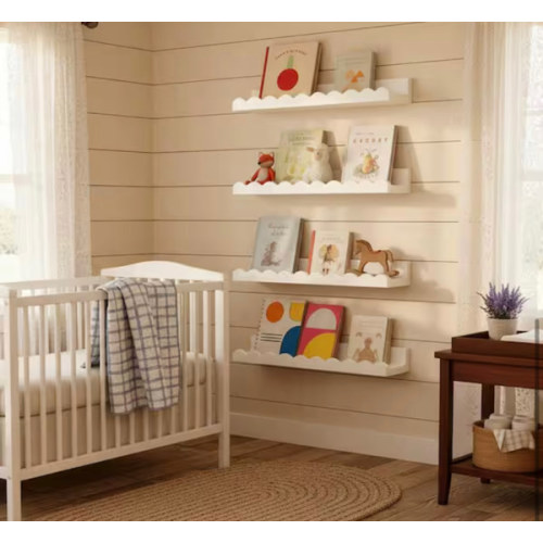16 in. W x 4 in. D White Wood Scalloped Decorative Wall Shelf LINBQ496