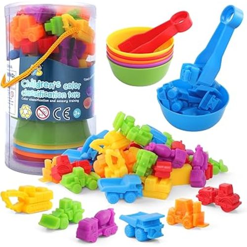 RAEQKS Juguetes de clasificación de conteo, juegos de apilamiento a juego con tazones, actividades sensoriales de aprendizaje preescolar, juguetes de apilamiento Montessori, juegos de regalos para niños de 3, 4 y 5 años de edad, niños y niñas