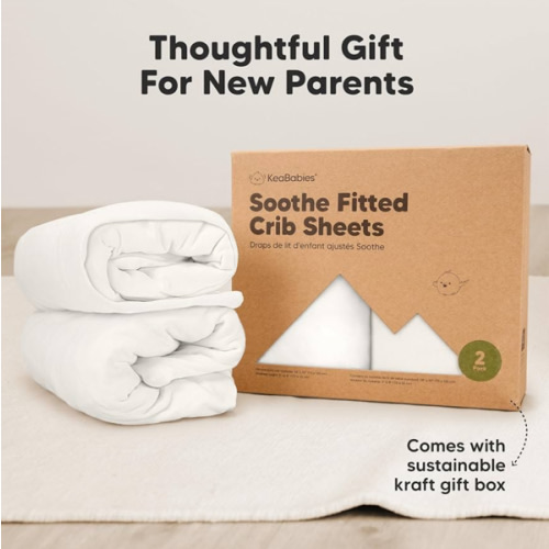 KeaBabies 2-Pack Organic Crib Sheets for Boys, Girls - 52x28 Fitted Crib Mattress Sheet Neutral, Breathable Jersey Cotton Cover for Baby Bed, Toddler Mattress, Soft & Cute Prints (Soft White)