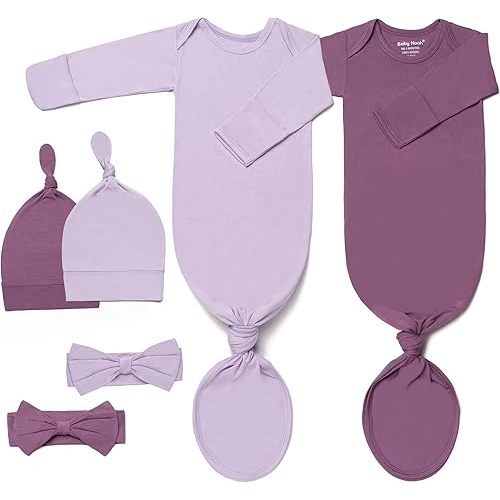 Newborn Baby Knotted Gown, Ultra-Soft Infant Sleeper Coming Home Outfit with Hat, Bowknot (2 Packs)