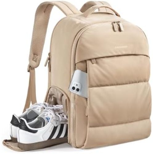 BAGSMART 30L Travel Backpack for Women, Carry on Backpack for Airplanes, Gym Backpack with Shoe Compartment, Lightweight Travel Bag Fits 15.6 Inch, Water-Resistant, Desert