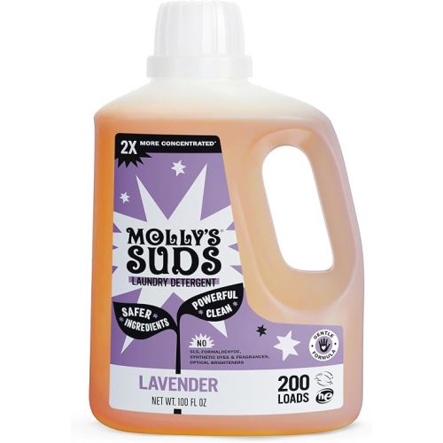 Molly's Suds Liquid Laundry Detergent | Clean Laundry Detergent Soap for Sensitive Skin | 2x Concentrated, High Efficiency (HE) (Lavender - 200 Loads)