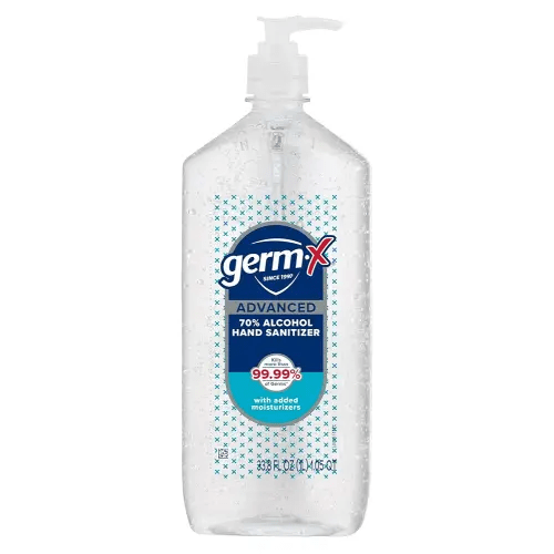Germ-X Advanced Hand Sanitizer, Non-Drying Moisturizing Clear Gel, Instant and No Rinse Formula, Large Family Size Pump Bottle, Back to School Supplies, 34 Fl Oz (1 Liter)