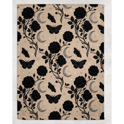 Gothic Baby Blanket or Swaddle, Moon and Roses Baby Blanket, Alternative Baby Shower Gift, Celestial Nursery Décor