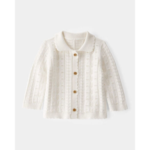 Baby Girl Pointelle Button-Down Collared Cardigan - Ivory - OshKosh B'gosh | Carter's