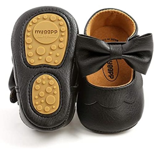 Amazon.com | LAFEGEN Baby Girls Mary Jane Flats with Bownot Non Slip Soft Sole PU Leather Newborn Infant Toddler First Walker Cirb Dress Shoes, 0-6 Months Infant, 07 Black | Mary Jane