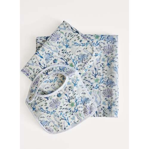 Oh Baby! Shawl Blanket, Bib & Burp Set-Coral Reef