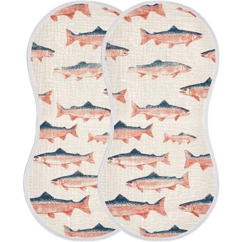 Sea Vintge Salmon Fish Burp Cloths Baby Boys Girls Absorbent Soft Cotton Burping Cloths Rags, 2 Pack