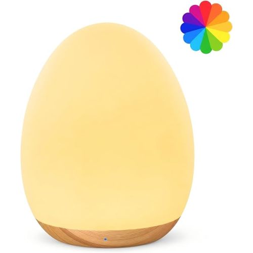 sympa Baby Night Light, 7 Colors RGB Nursery Lamp, Dimmable Touch Control Nightlight, Rechargeable Portable Bedside Light with Timer, Soft Light for Breastfeeding, Newborn, Toddler & Kids Room, Wood
