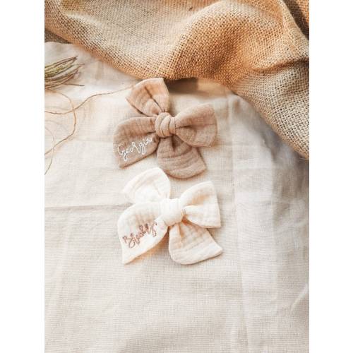Custom name hand embroidered baby muslin bow,personalized name muslin bow,hand embroidered tied bow,name bow,baby gift girl personalized