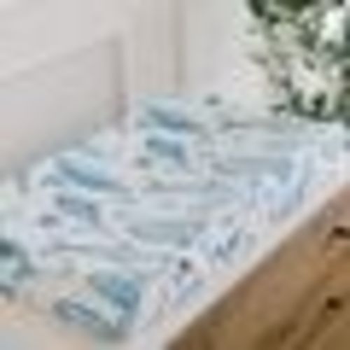Crane Baby Cotton Quilted Changing Pad Cover - Caspian Whales: Blue White Animal Design, 32" x 16" Bedding Accessory
