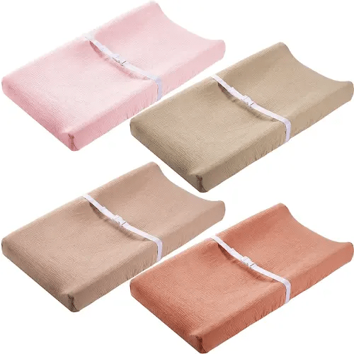 Mixweer 4 Pack Muslin Changing Pad Cover Soft Breathable Cotton Diaper Changing Table Pad Cover Table Sheets for Baby Boys Girls, Fit 2 Sizes(Fresh Color)