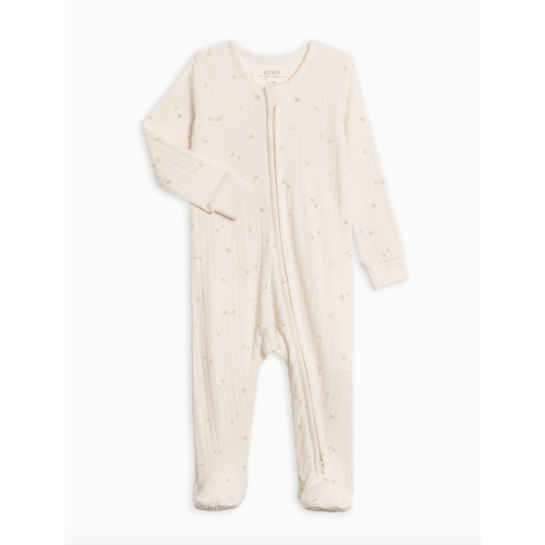 Maya Brushed Back Pointelle Footed Zipper Sleeper - Loren Floral
