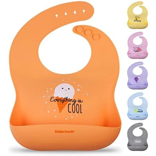 Kiddo Feedo Silicone Bib for Babies and Toddlers, Waterproof, Soft, Adjustable and Non Messy, Designed in Sweden