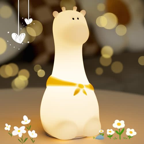 COSTECH Silicone Night Light for Kids – Rechargeable Tap Control Lamp with 8 Colors, Cute Animal Design for Nursery, Toddler Room Decor, Gifts for Girls and Boys (Giraffe)