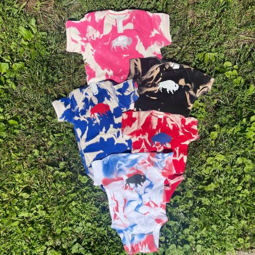 Buffalo Red or Blue Baby Onesie Bleach Dyed Snap Bodysuit Buffalo Football Bleached Tie Dye Infant Clothing