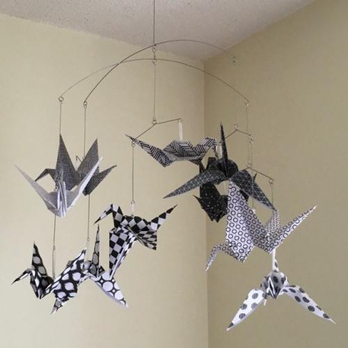 Black and White Origami Bird Crane Baby Mobile