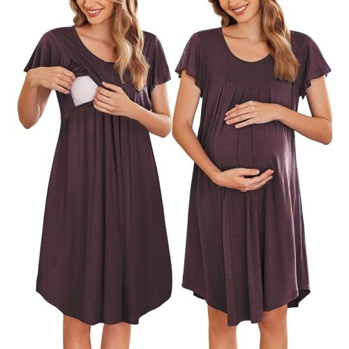 Ekouaer Nursing Nightgown Labor and Delivery Gown Hospital Breastfeeding Dress for Women Short Sleeve Maternity Sleepwear