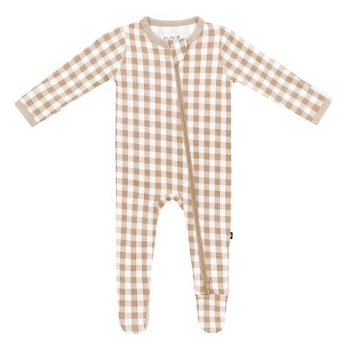 Kyte Baby Zippered Footie | Gingham Bisque