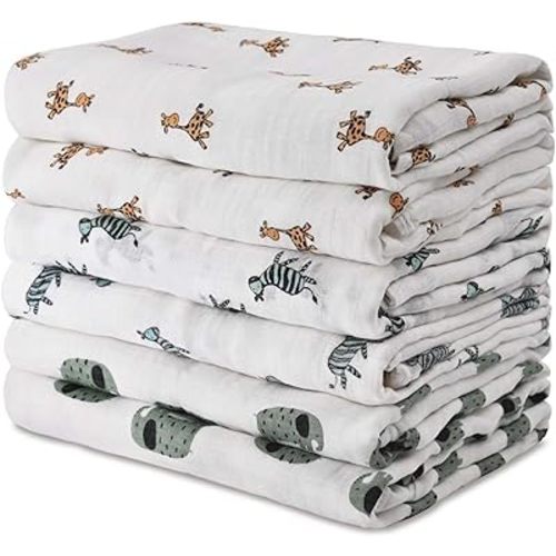 GLLQUEN BABY Receiving Blanket Boy Cotton Muslin Swaddle Blankets Girl Newborn Squares Breathable & Soft Thin Baby Blankets Cloths Double Absorbent Infant Swaddling Wrap - 6 Pack (Giraffe)