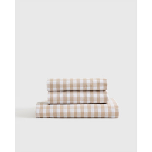 Organic Crisp Percale Gingham Fitted Sheet Set in Olive