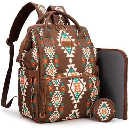 Montana West Wrangler Diaper Bag Backpack Aztec Travel Backpack Purses Western Multi-Function Baby Bags for Mom with Waterproof Insulated Pockets