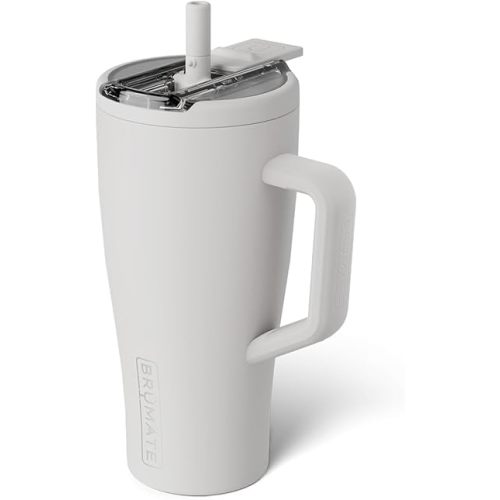 BrüMate Era Flip 30oz Tumbler with 100% Leakproof Covered Straw Lid | Hygienic Covered Straw | Insulated Stainless Steel Water Bottle with Handle | Cup Holder Friendly | BPA-Free (Dune)