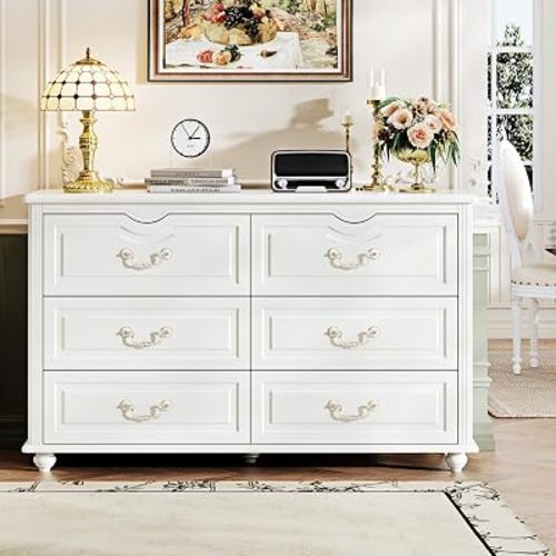 Chrangmay Modern Chest of Drawers with 6 Drawers,Deep Drawers,Clothes Organizer,Large Storage Cabinet for Living Room, Bedroom,Hallway,with Anti-Tipping Device,White