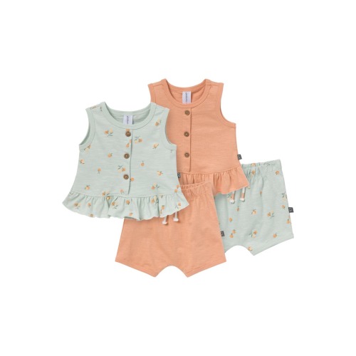 Peplum Tops and Shorts Set, Oranges 6-9M
