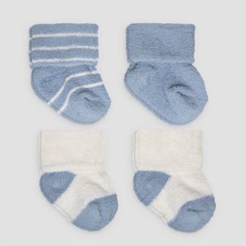 Carter's Just One You® Baby Boys' 4pk Chenille Socks - Blue 0-3M: Lightweight Knit Ankle Socks, Solid & Stripe Patterns