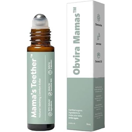 Obvira Mamas™ Teething Roller with Chamomile & Rose Oil, Gentle Massage Applicator for Soothing Infant Teething Pain