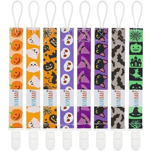 ALVABABY Halloween Pacifier Clip 8 Pack Paci Clip Holder Leashes for Newborn Baby Boys Girls 8DBP08A