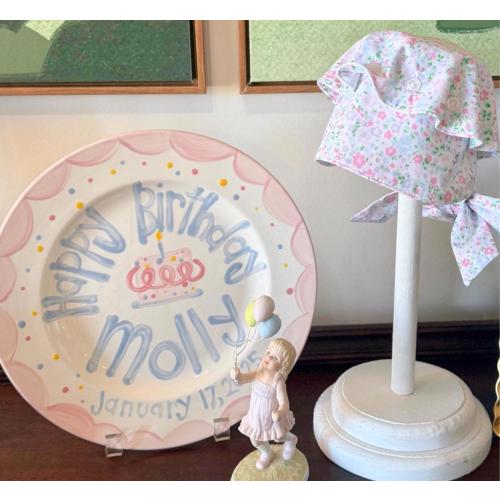 Custom Handpainted Ceramic Birthday Plate, Pastel Scallops Dots (7.5" Salad)