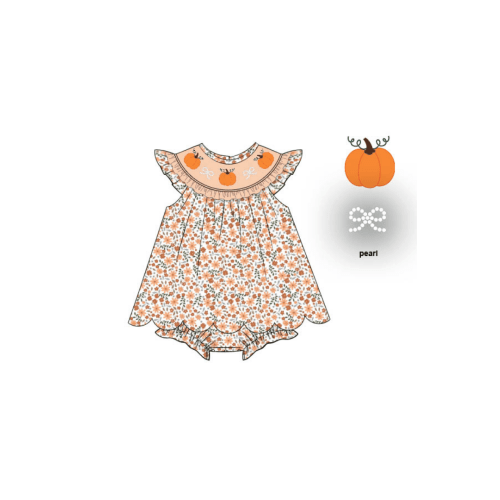 Pre-Order Smocked Pumpkin and Pearls Harvest Floral Skirted Bubble
