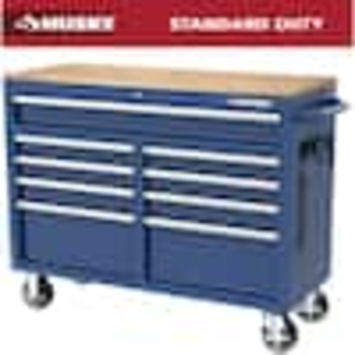 Husky Tool Storage 46 in. W x 18 in. D 9-Drawer Gloss Blue Mobile Workbench Cabinet H46X18MWC9BLU