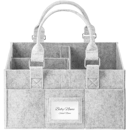 Diaper Caddy Organizer, Newborn Essetials Must Haves, Baby Registry Search and Other Baby Stuff, Collapsible Baby Basket with Handle and a Photo Frame, Grey, 11.8 x 6.3 x 9.0 inch