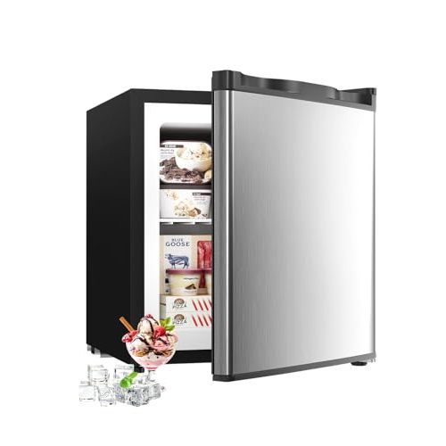 Feelfunn 1.1 Cu.ft Mini Freezer - Compact Upright Freezer with 7 Adjustable Thermostat, Removable Shelf, Reversible Single Door, 360°Uniform Cooling Small freezer for Home Office Kitchen Dorm, Silver