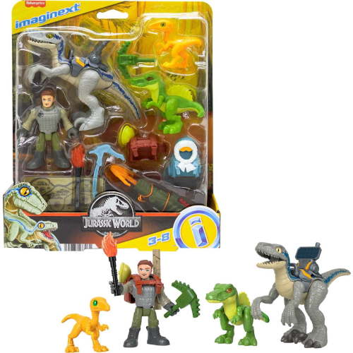 Imaginext Jurassic World Owen Grady & Blue, Track & Trail Dino Pack, 12-Piece Dinosaur Toys