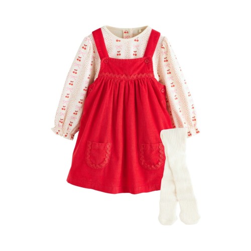 Bow Corduroy Pinafore Dress, Bodysuit & Socks Set