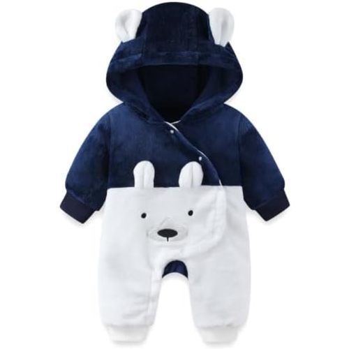 Fairy Baby Newborn Baby Snowsuit Bear Suit Romper Winter Warm Coat Infant Fleece Footie Jumpsuit for Girls Boys 0-18M
