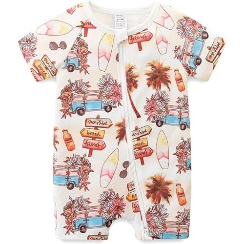 Gender Neutral Baby Clothes Cotton Short Sleeve Pants Double Zipper Footless Coming Home Outfit Boy Girl