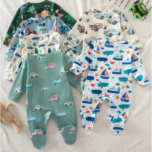 Random 6 Sets Send 2 Sets, Newborn Long Sleeve Footed Romper Cute Playful Dinosaur Car Truck White Blue Dark Green White Light Blue Fashion Pattern 3-Piece Set Jumpsuit Loungewear Best Gift For Newborn | SHEIN USA