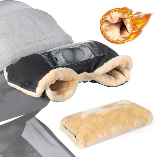 Orzbow Winter Stroller Gloves, Waterproof Mittens for Cold Weather With Berber Fleece, Universal Anti-freeze Hand Muffs, Easily Attaches to Stroller, for Parents and Caregivers, Cozy & Warm, Black
