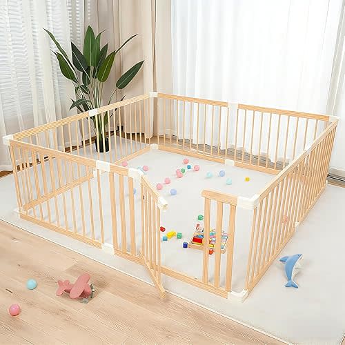 Extra Large Wooden Baby Playpen,Play Pen for Babies and Toddlers Kids Indoor,Security Playard Area Indoor,Easy to Assemble (73x73x24 Inch)